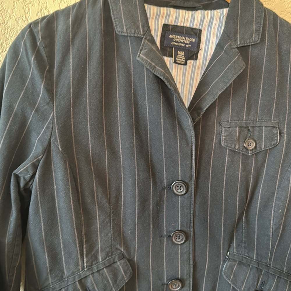 American Eagle Medium Jacket Button Down Black‎ P… - image 3